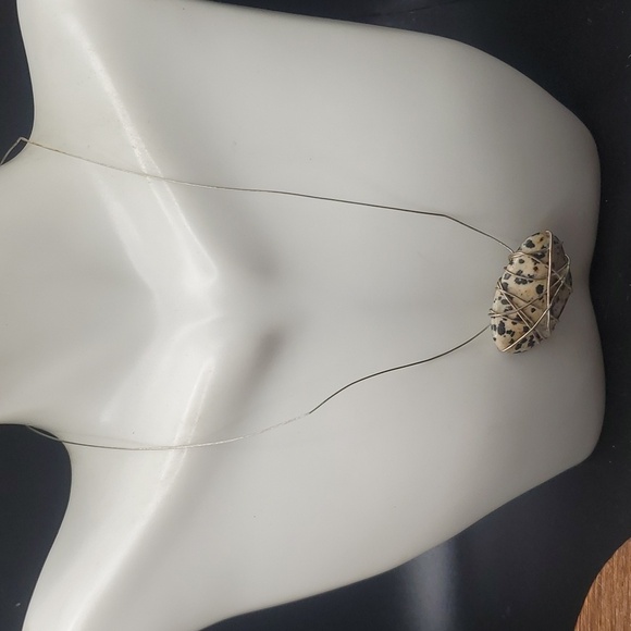 N2816 authentic jasper precious stone Dalmatian spackle sterling silver necklace - Picture 1 of 3